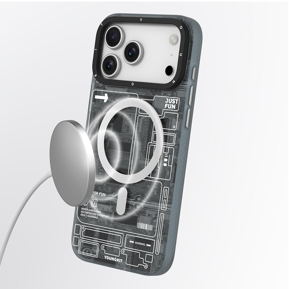 Apple iPhone 17 Pro Kılıf M-safe Şarj Özellikli Kamera Denetim Butonlu Youngkit Technology Serisi Kapak Mavi