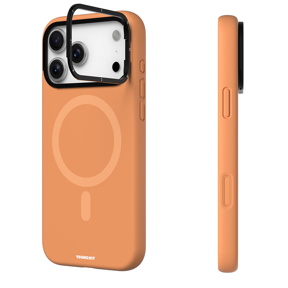 Apple iPhone 17 Pro Kılıf M-Safe Şarj Özellikli Kamera Standlı Youngkit Gel Cream Serisi Kapak Gri