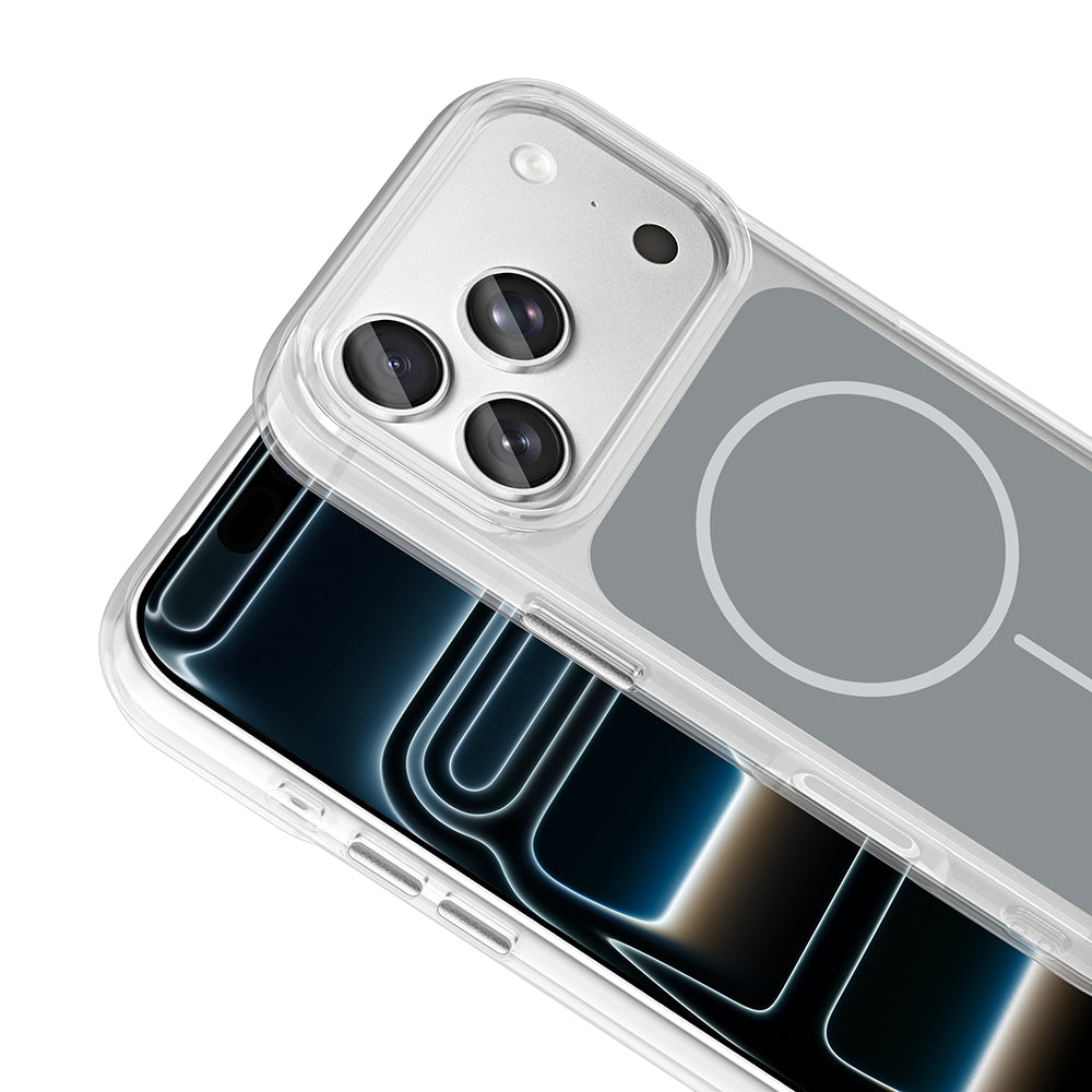 Apple iPhone 17 Pro Kılıf M-Safe Şarj Özellikli Metal Buton Tasarımlı Zore İkonik Sert Silikon Kapak Mavi