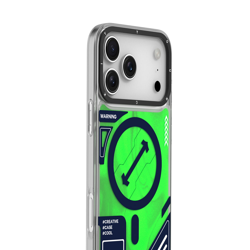 Apple iPhone 17 Pro Kılıf M-safe Şarj Özellikli Parlak Kumlu Sıvılı Tasarımlı Galaxy Fantasy Serisi Kapak Yeşil