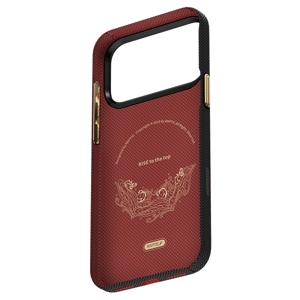Apple iPhone 17 Pro Kılıf M-safe Şarj Özellikli Raptic Aramid Skin Rise Serisi 24 Ayar Altın Kaplamalı Karbon Kapak