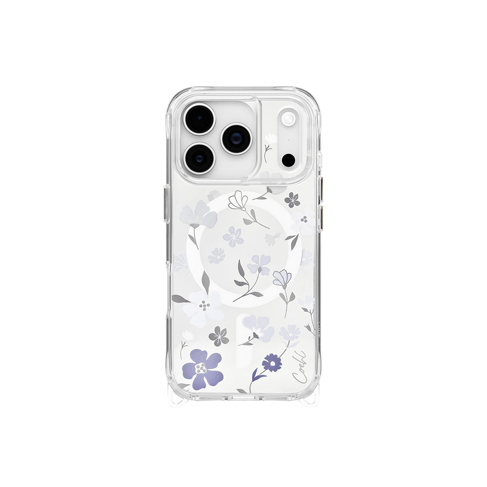 Apple iPhone 17 Pro Kılıf M-safe Şarj Özellikli Şeffaf Arka Yüzey Çiçekli Coehl Amara Kapak Lila