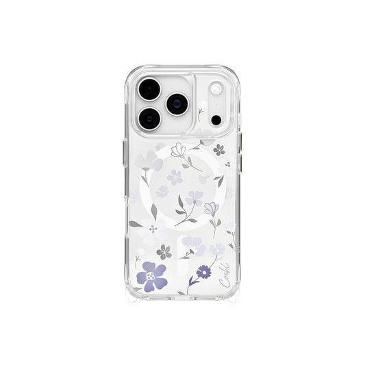 Apple iPhone 17 Pro Kılıf M-safe Şarj Özellikli Şeffaf Arka Yüzey Çiçekli Coehl Amara Kapak Lila