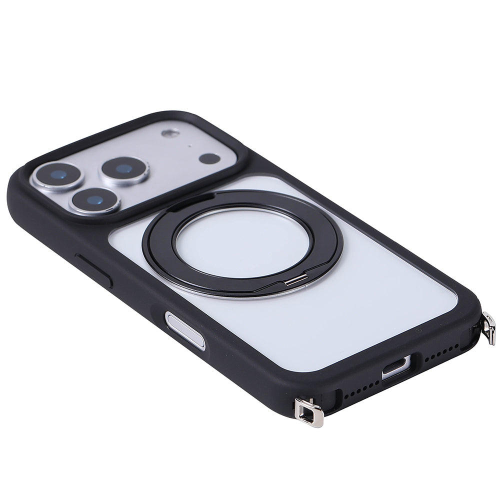 Apple iPhone 17 Pro Kılıf M-Safe Şarj Özellikli Standlı Zore Piza Silikon Kapak Siyah