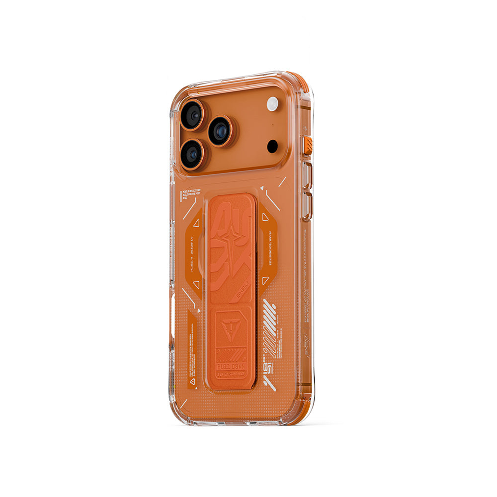 Apple iPhone 17 Pro Kılıf M-safe Şarj Özellikli Teknoloji Desenli Skinarma Helio Mag Charge Standlı Kapak Füme