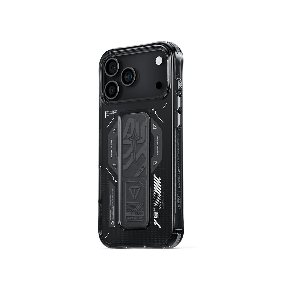 Apple iPhone 17 Pro Kılıf M-safe Şarj Özellikli Teknoloji Desenli Skinarma Helio Mag Charge Standlı Kapak Turuncu