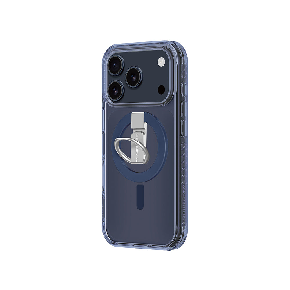 Apple iPhone 17 Pro Kılıf M-safe Şarj Özellikli Yüzük Standlı Amazingthing Titan Pro Serisi Kapak Mavi