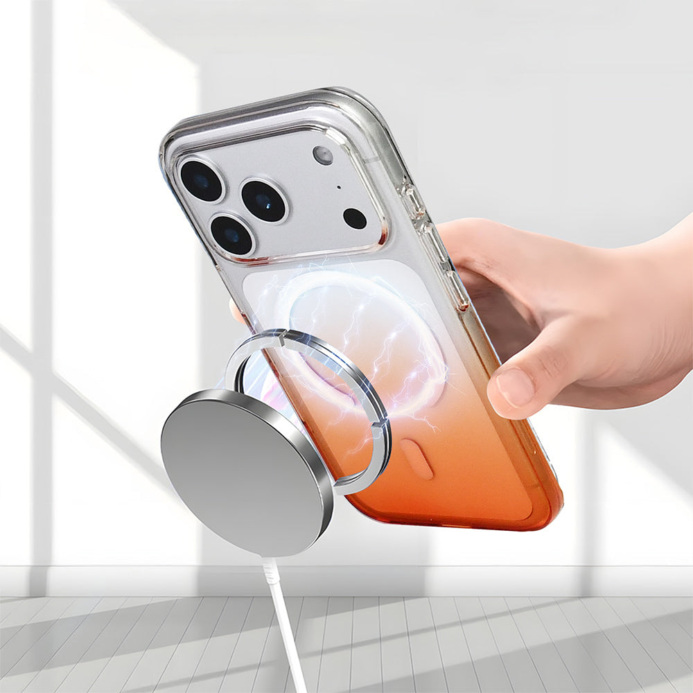 Apple iPhone 17 Pro Kılıf M-Safe Şarj Özellikli Zore Septik Silikon Kapak Turuncu