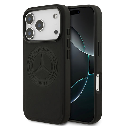 Apple iPhone 17 Pro Kılıf Mercedes Benz Orjinal Lisanslı M-safe Şarj Özellikli Hakiki Deri Nostaljik Yıldız Dizayn Kapak Siyah