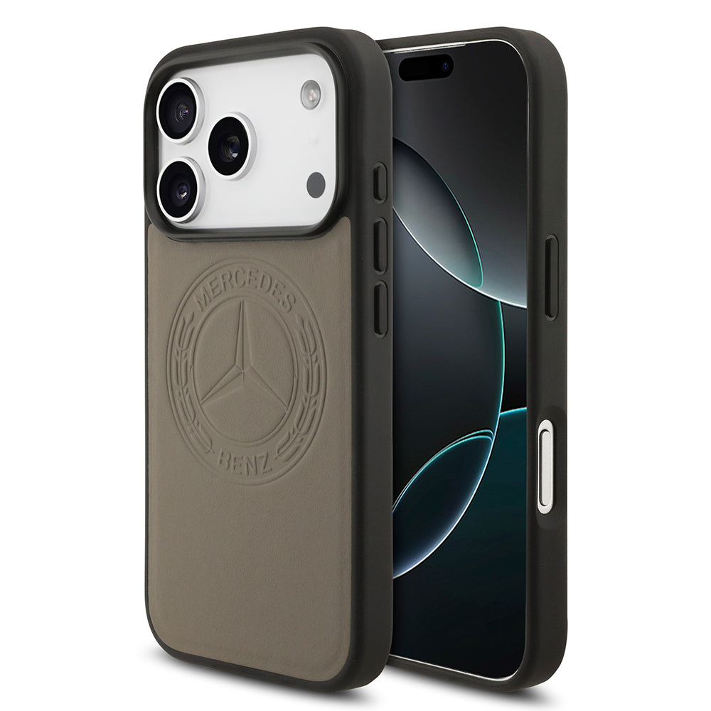 Apple iPhone 17 Pro Kılıf Mercedes Benz Orjinal Lisanslı M-safe Şarj Özellikli Hakiki Deri Nostaljik Yıldız Dizayn Kapak