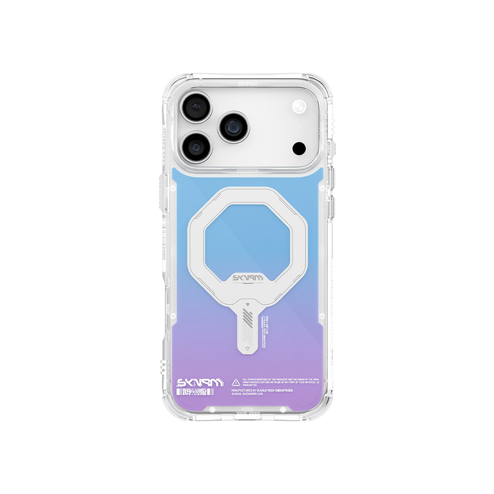 Apple iPhone 17 Pro Kılıf Skinarma M-Safe Şarj Özellikli IML Baskılı Holografik MYST Kapak Şeffaf