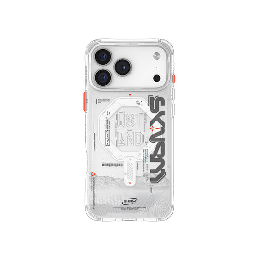 Apple iPhone 17 Pro Kılıf Skinarma M-safe Şarj Özellikli Yazı Desenli Airbag Tasarımlı Sonix Kapak Şeffaf