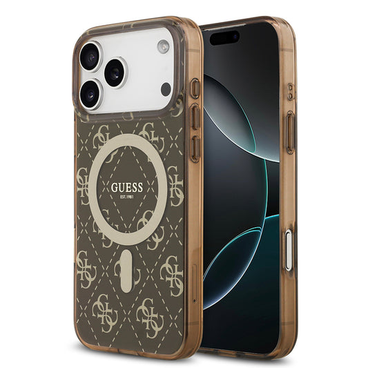 Apple iPhone 17 Pro Max Kılıf Guess Orjinal Lisanslı M-safe Şarj Özellikli IML Baskılı Klasik Logolu 4G Desenli Kapak