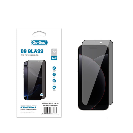 Apple iPhone 17 Pro Max Go Des OG Glass Privacy Antistatik Temperli Cam Ekran Koruyucu Siyah