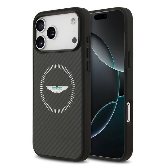 Apple iPhone 17 Pro Max Kılıf Aston Martin Orjinal Lisanslı M-safe Şarj Özellikli Karbon Fiber Kevlar Kapak