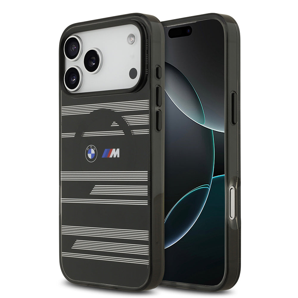 Apple iPhone 17 Pro Max Kılıf BMW Orjinal Lisanslı M-safe Şarj Özellikli Metal Kamera Butonlu Yatay Şeritli M Dizayn Kapak