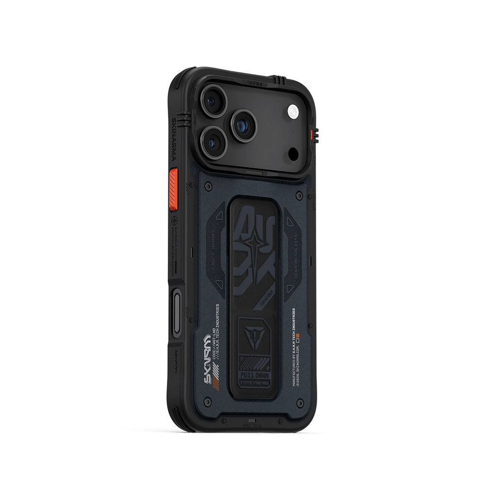 Apple iPhone 17 Pro Max Kılıf Desenli Airbag Tasarımlı Standlı Skinarma Aegis Kapak Gri