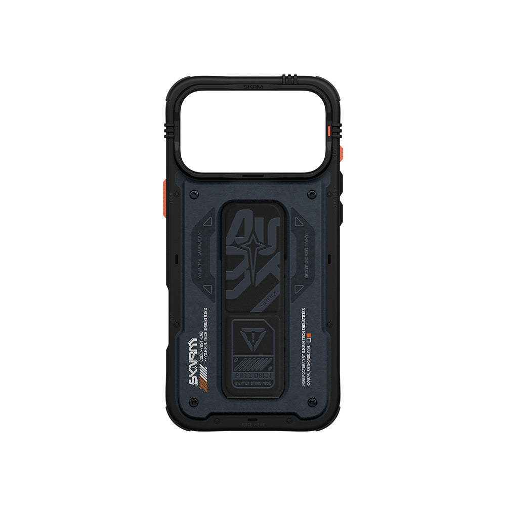 Apple iPhone 17 Pro Max Kılıf Desenli Airbag Tasarımlı Standlı Skinarma Aegis Kapak Gri