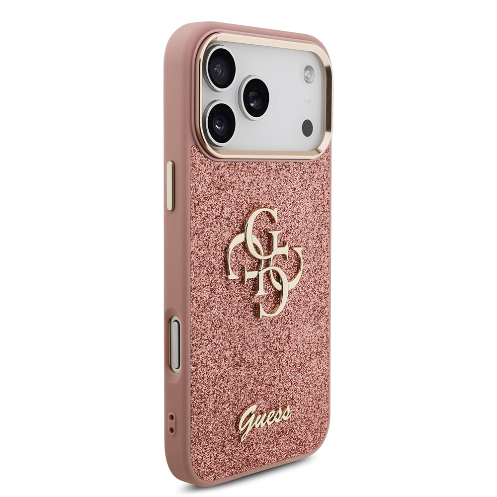 Apple iPhone 17 Pro Max Kılıf Guess Orjinal Lisanslı 4G Büyük Metal Kamera Çerçeveli ve Logolu Glitter Kapak Gri