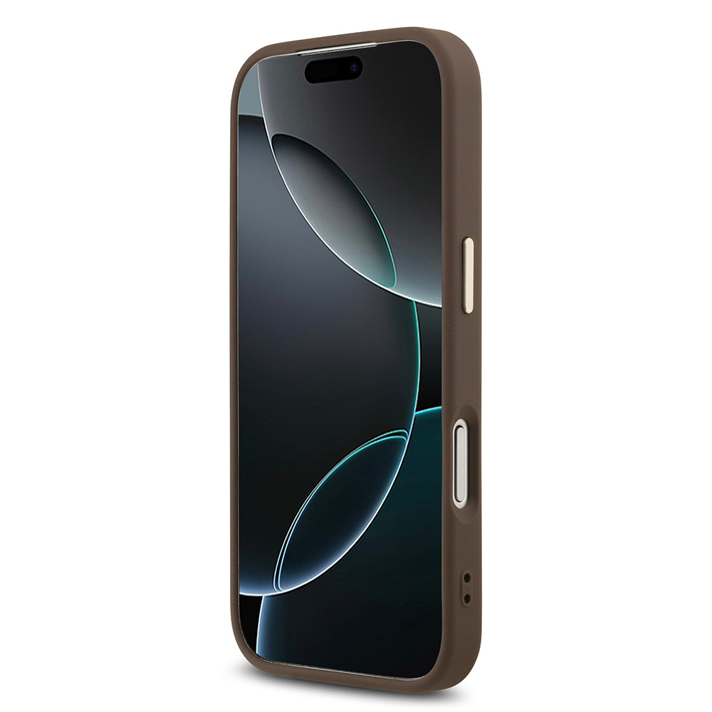 Apple iPhone 17 Pro Max Kılıf Guess Orjinal Lisanslı Gold Metal Kamera Çerçeveli 4G Desenli Metal Büyük 4G ve Yazı Logolu Kapak Pembe