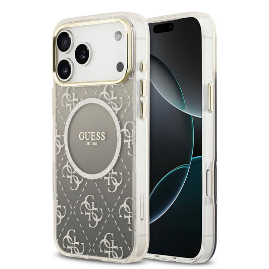 Apple iPhone 17 Pro Max Kılıf Guess Orjinal Lisanslı M-safe Şarj Özellikli 4G Desenli Simli Silikon Kapak