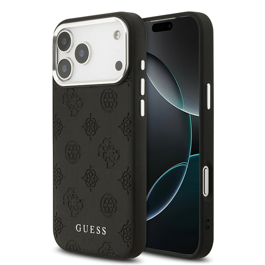 Apple iPhone 17 Pro Max Kılıf Guess Orjinal Lisanslı M-safe Şarj Özellikli Sıcak Baskılı Klasik Yazı Logolu PU Deri Peony Kapak