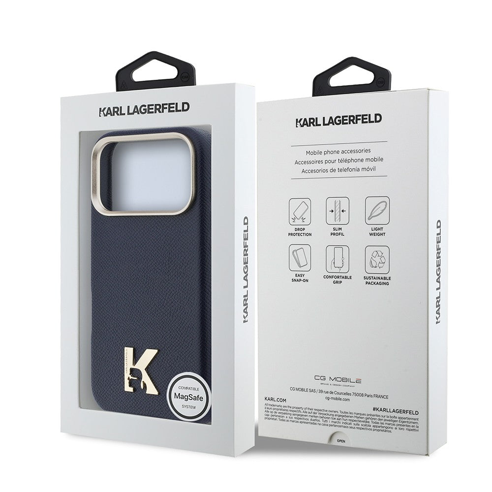 Apple iPhone 17 Pro Max Kılıf Karl Lagerfeld Orjinal Lisanslı M-safe Şarj Özellikli Gold Kamera Çerçeveli KHEAD Metal Logolu PU Deri Kapak