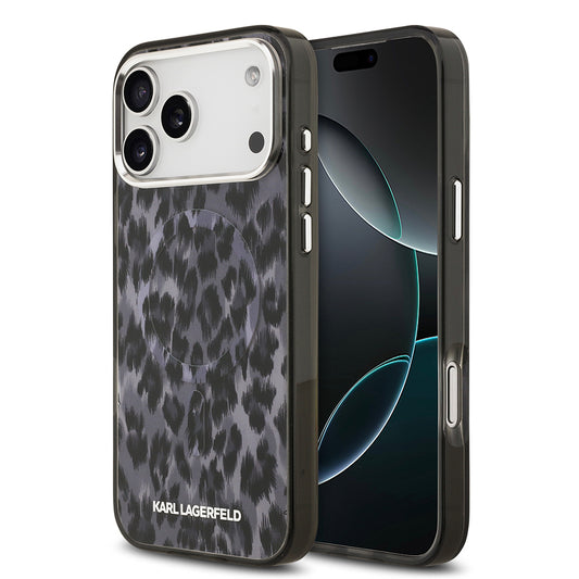 Apple iPhone 17 Pro Max Kılıf Karl Lagerfeld Orjinal Lisanslı M-safe Şarj Özellikli IML Leopar Baskılı Kapak