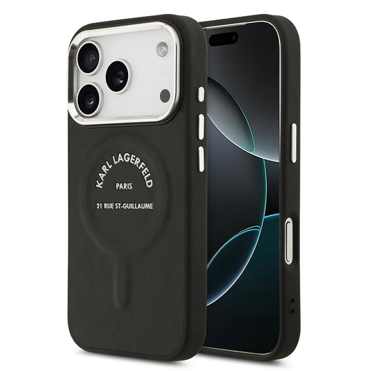 Apple iPhone 17 Pro Max Kılıf Karl Lagerfeld Orjinal Lisanslı M-safe Şarj Özellikli Metal Kamera ve Buton Tasarımlı Paris RSG PU Deri Kapak