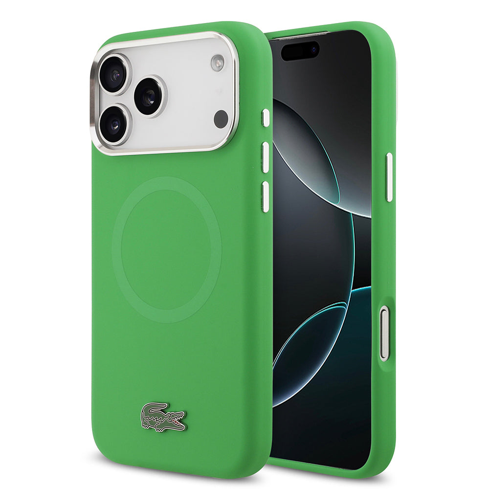 Apple iPhone 17 Pro Max Kılıf Lacoste Orjinal Lisanslı M-safe Şarj Özellikli İkonik Logolu Metal Kamera Çerçeveli Silikon Kapak