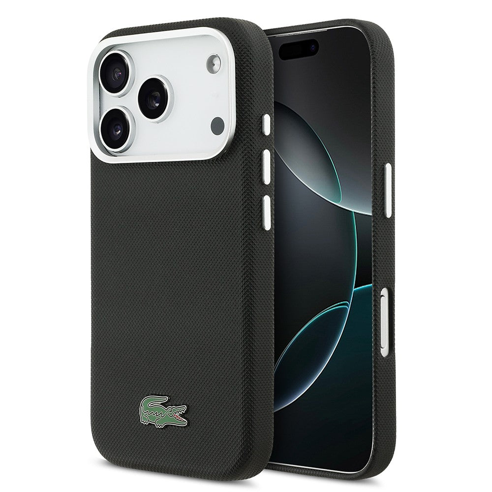 Apple iPhone 17 Pro Max Kılıf Lacoste Orjinal Lisanslı M-Safe Şarj Özellikli PVC Pike Desenli Arka Yüzey İkonik Timsah Dokuma Logolu Kapak
