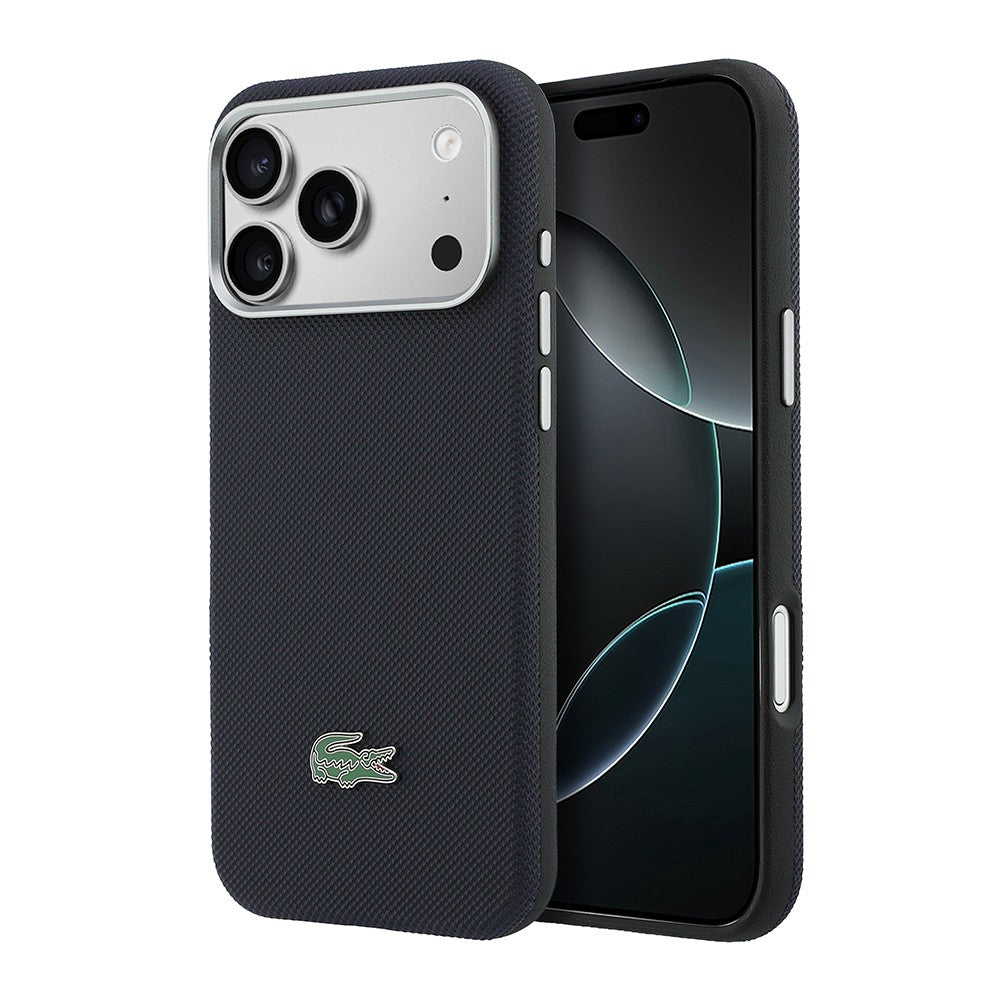 Apple iPhone 17 Pro Max Kılıf Lacoste Orjinal Lisanslı M-Safe Şarj Özellikli PVC Yarı Pike Desenli Arka Yüzey İkonik Timsah Dokuma Logolu Kapak