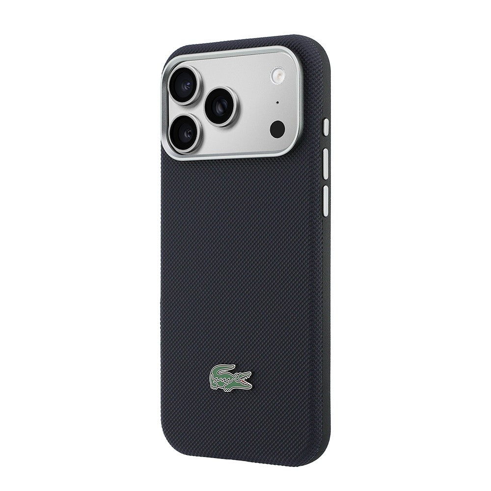 Apple iPhone 17 Pro Max Kılıf Lacoste Orjinal Lisanslı M-Safe Şarj Özellikli PVC Yarı Pike Desenli Arka Yüzey İkonik Timsah Dokuma Logolu Kapak