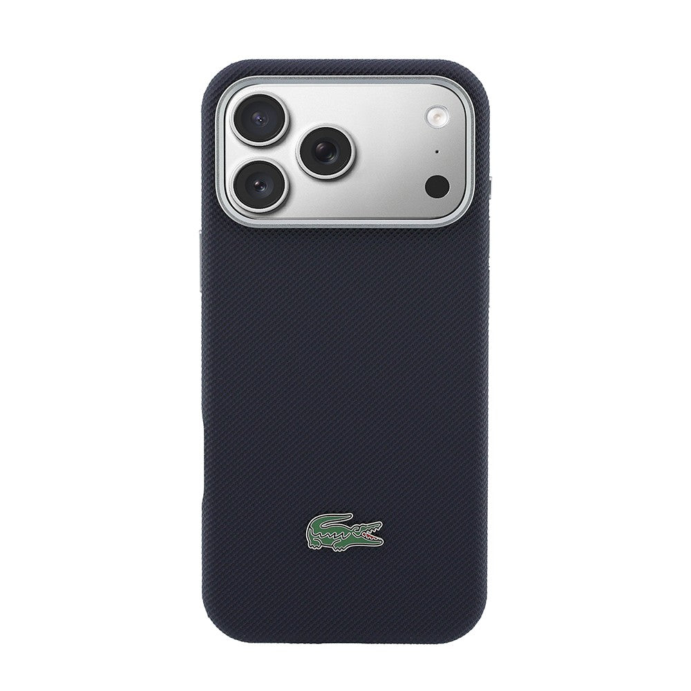 Apple iPhone 17 Pro Max Kılıf Lacoste Orjinal Lisanslı M-Safe Şarj Özellikli PVC Yarı Pike Desenli Arka Yüzey İkonik Timsah Dokuma Logolu Kapak