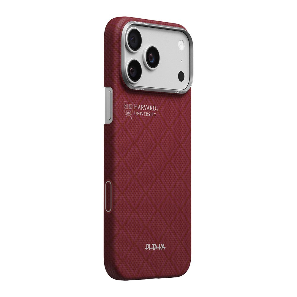 Apple iPhone 17 Pro Max Kılıf M-safe Şarj Özellikli Aramid Karbon Fiber Pitaka Harvard University Serisi Kapak