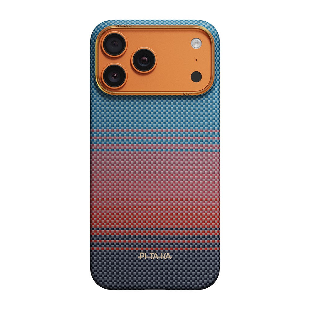 Apple iPhone 17 Pro Max Kılıf M-safe Şarj Özellikli Aramid Karbon Fiber Pitaka Sunset 2.0 California Dream Serisi Kapak