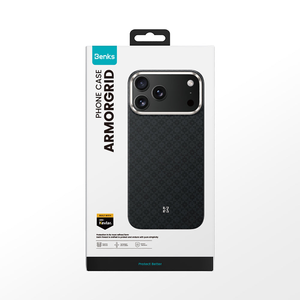 Apple iPhone 17 Pro Max Kılıf M-Safe Şarj Özellikli Benks ArmorPro ArmorGrid Serisi Kevlar Kapak Siyah