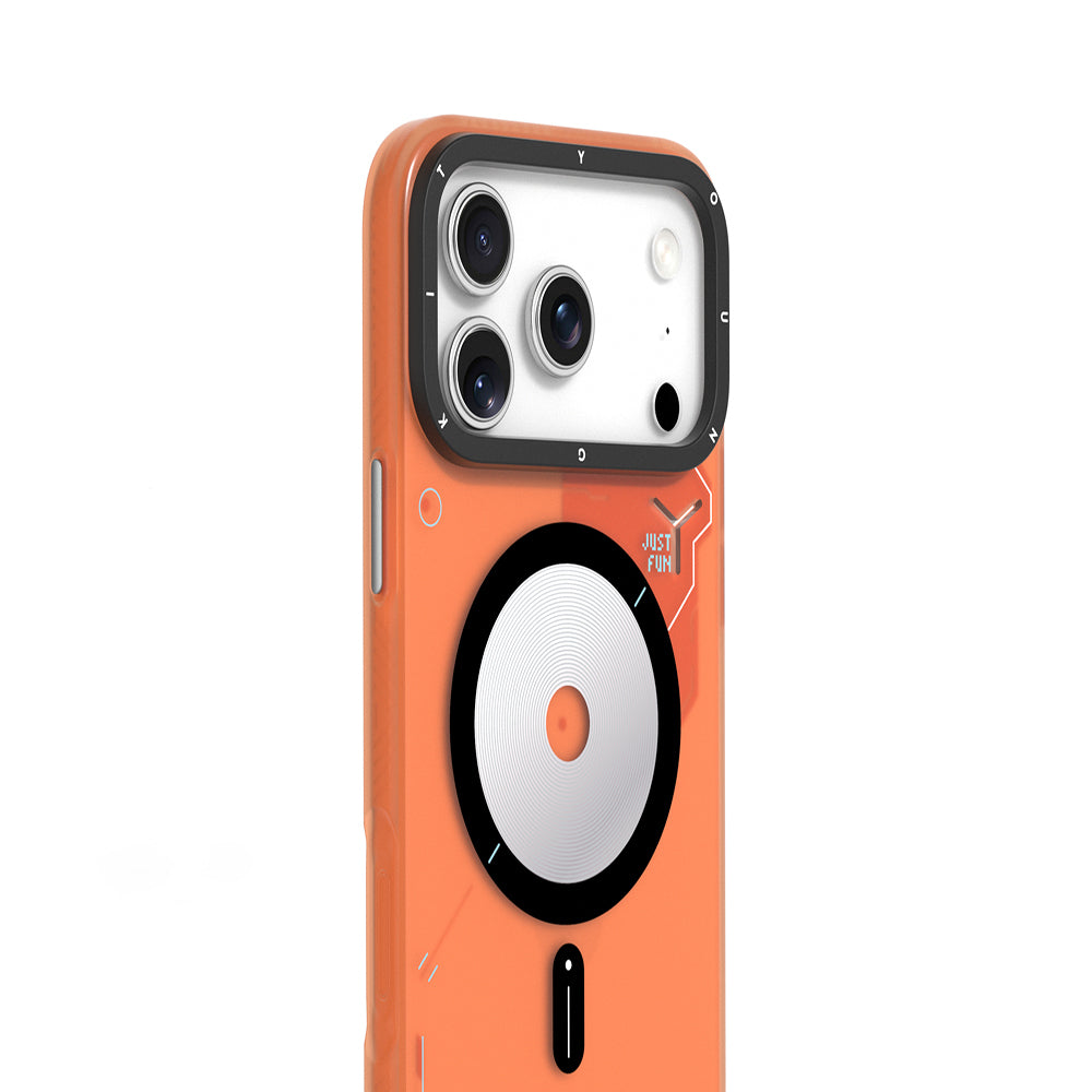 Apple iPhone 17 Pro Max Kılıf M-safe Şarj Özellikli Disk Desenli Youngkit Disc Battle Kapak Turuncu