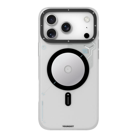 Apple iPhone 17 Pro Max Kılıf M-safe Şarj Özellikli Disk Desenli Youngkit Disc Battle Kapak Gri