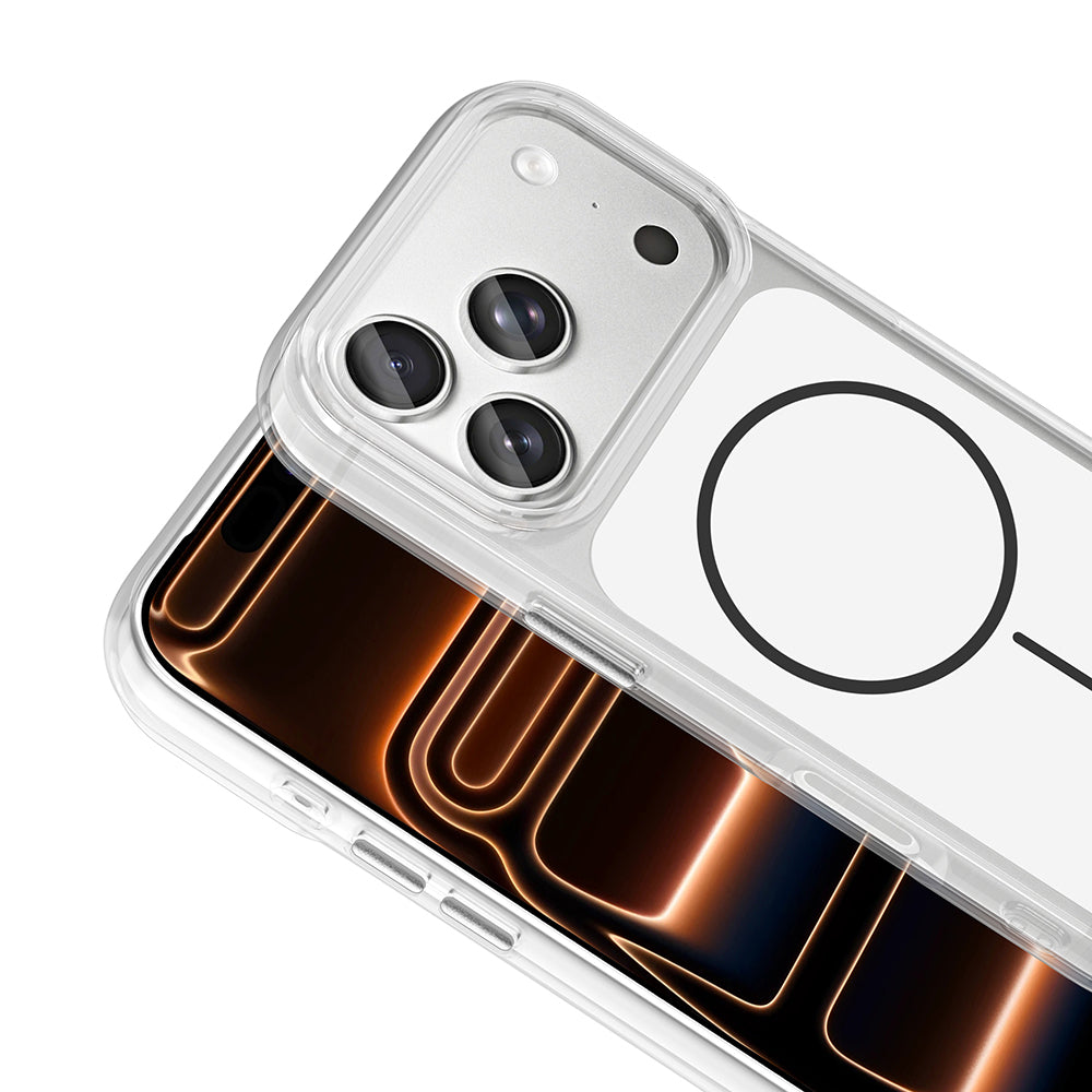 Apple iPhone 17 Pro Max Kılıf M-Safe Şarj Özellikli Metal Buton Tasarımlı Zore İkonik Sert Silikon Kapak Siyah