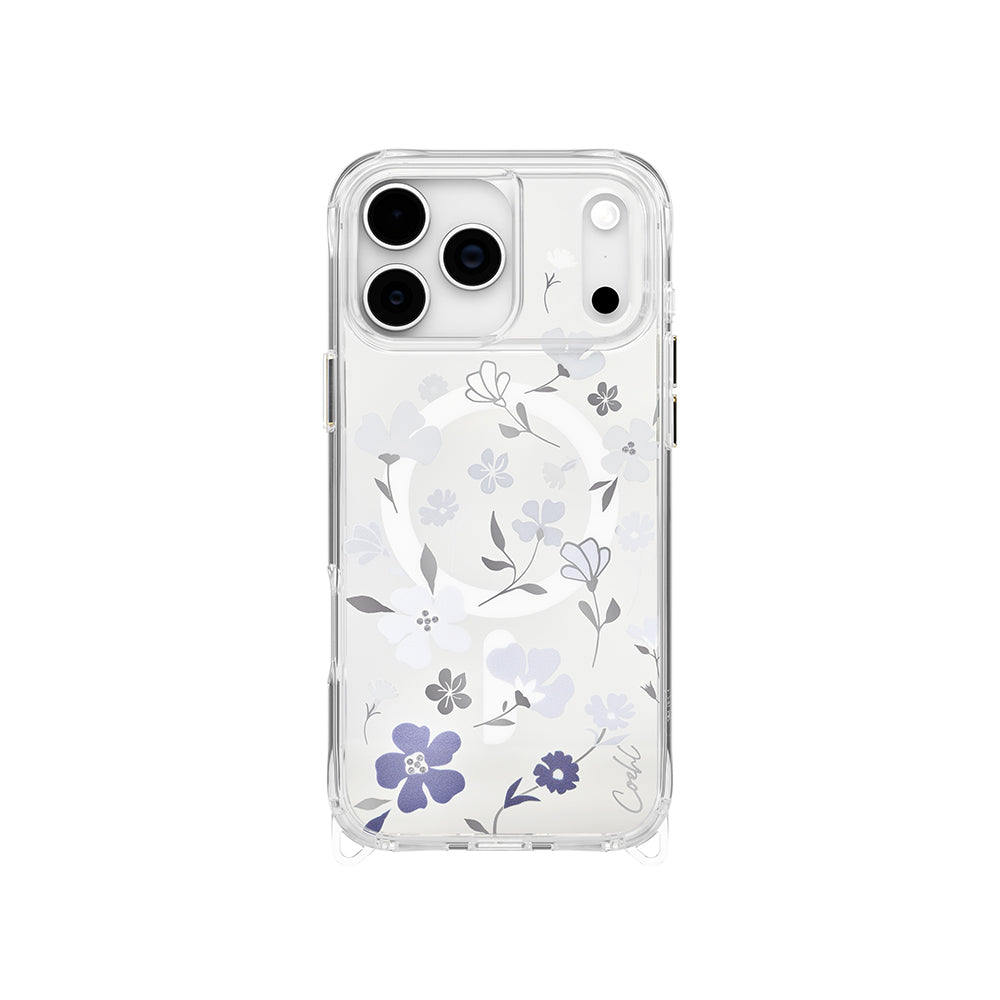 Apple iPhone 17 Pro Max Kılıf M-safe Şarj Özellikli Şeffaf Arka Yüzey Çiçekli Coehl Amara Kapak Lila