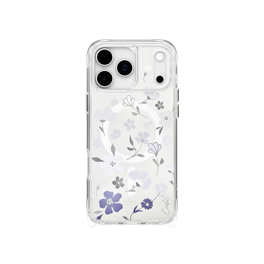 Apple iPhone 17 Pro Max Kılıf M-safe Şarj Özellikli Şeffaf Arka Yüzey Çiçekli Coehl Amara Kapak Lila