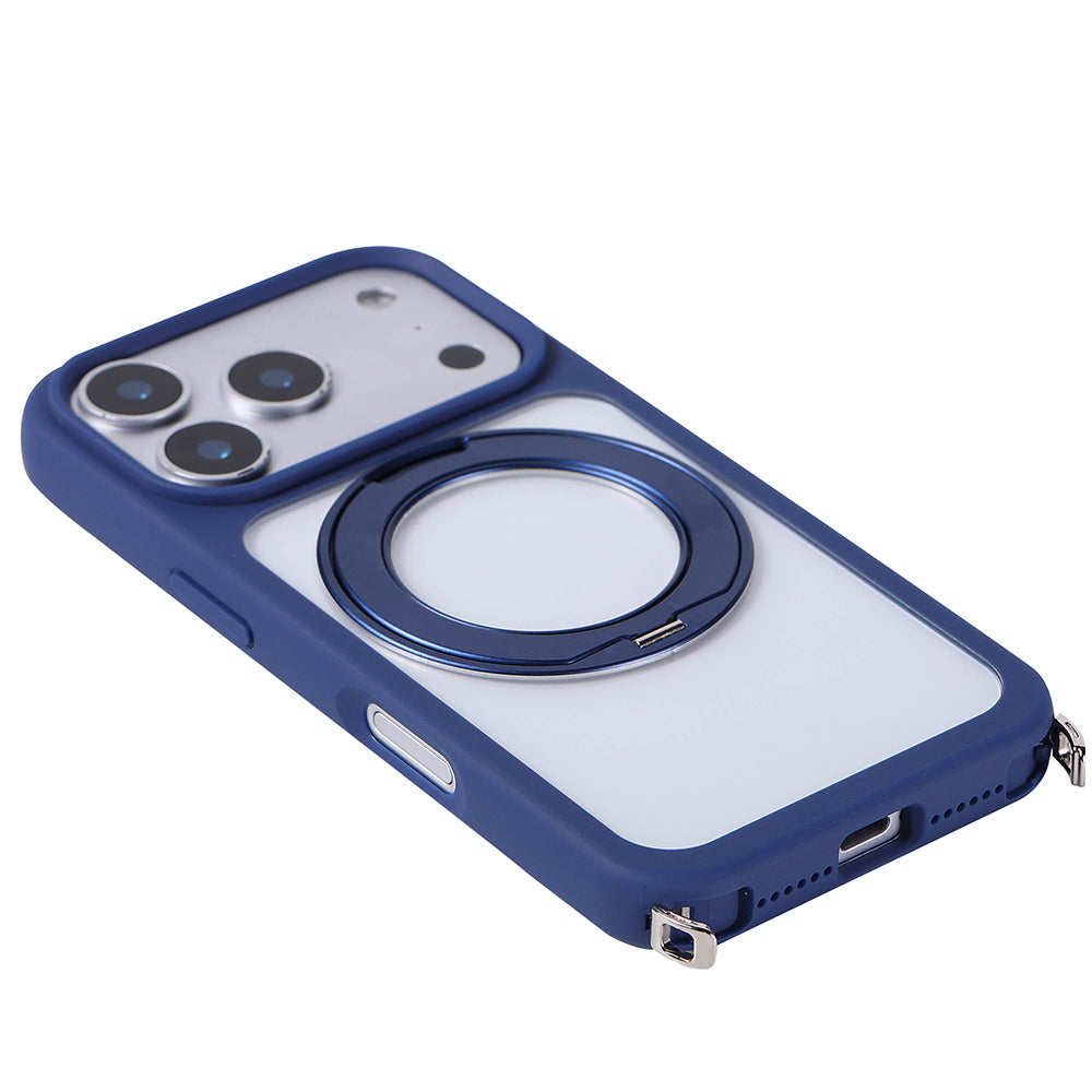 Apple iPhone 17 Pro Max Kılıf M-Safe Şarj Özellikli Standlı Zore Piza Silikon Kapak Lacivert