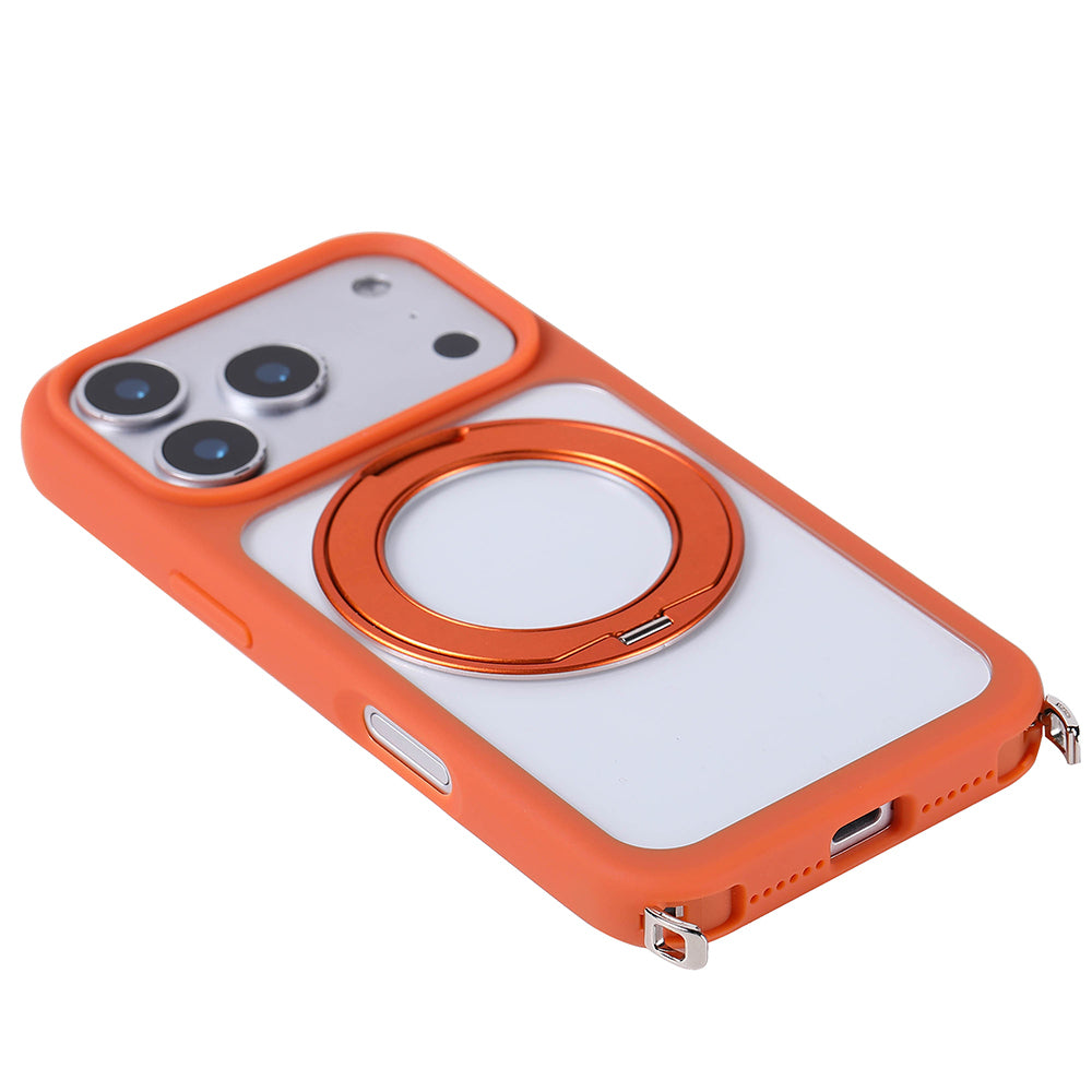 Apple iPhone 17 Pro Max Kılıf M-Safe Şarj Özellikli Standlı Zore Piza Silikon Kapak Turuncu