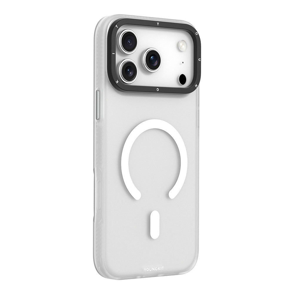 Apple iPhone 17 Pro Max Kılıf M-safe Şarj Özellikli Youngkit Hidden Sand Serisi Kapak Beyaz