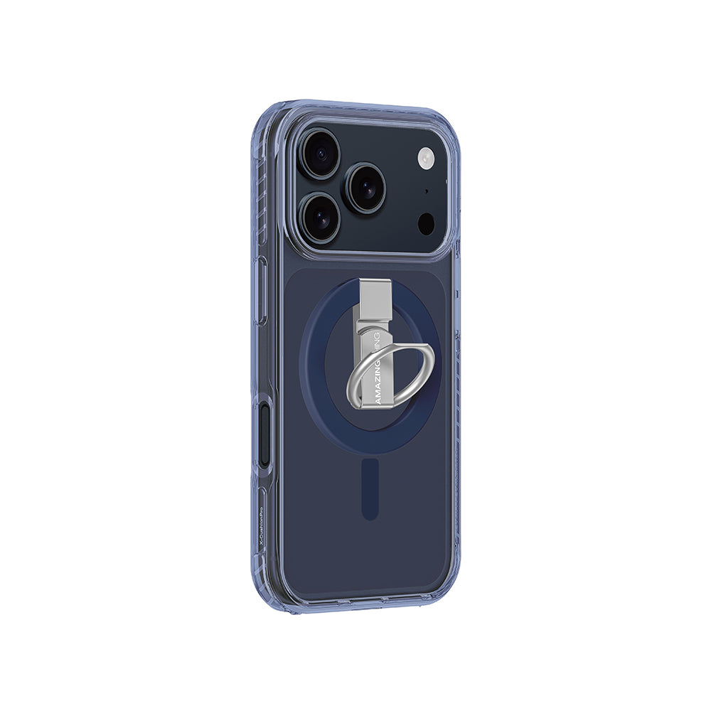 Apple iPhone 17 Pro Max Kılıf M-safe Şarj Özellikli Yüzük Standlı Amazingthing Titan Pro Serisi Kapak Mavi