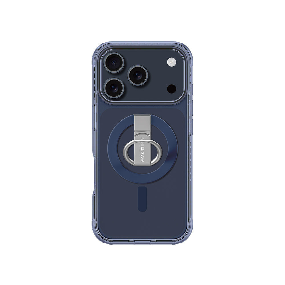 Apple iPhone 17 Pro Max Kılıf M-safe Şarj Özellikli Yüzük Standlı Amazingthing Titan Pro Serisi Kapak Mavi