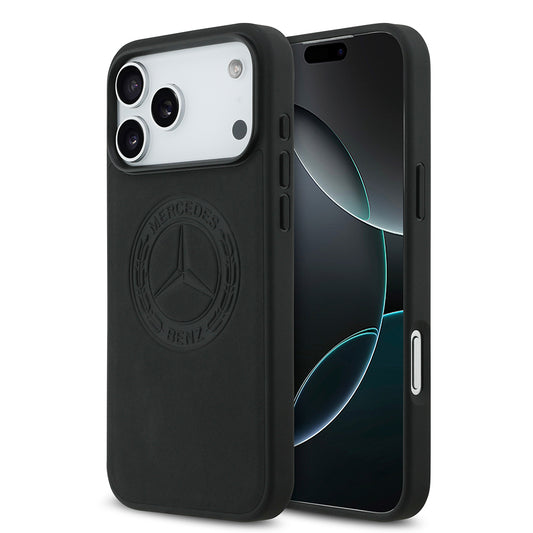 Apple iPhone 17 Pro Max Kılıf Mercedes Benz Orjinal Lisanslı M-safe Şarj Özellikli Hakiki Deri Nostaljik Yıldız Dizayn Kapak Siyah