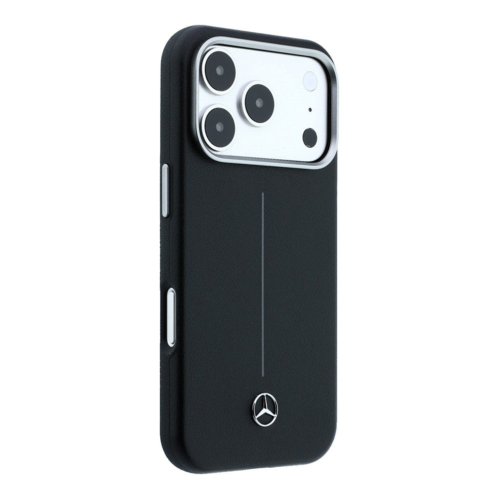 Apple iPhone 17 Pro Max Kılıf Mercedes Benz Orjinal Lisanslı M-safe Şarj Özellikli Metal Yıldız Logolu Çizgili Deri Kapak