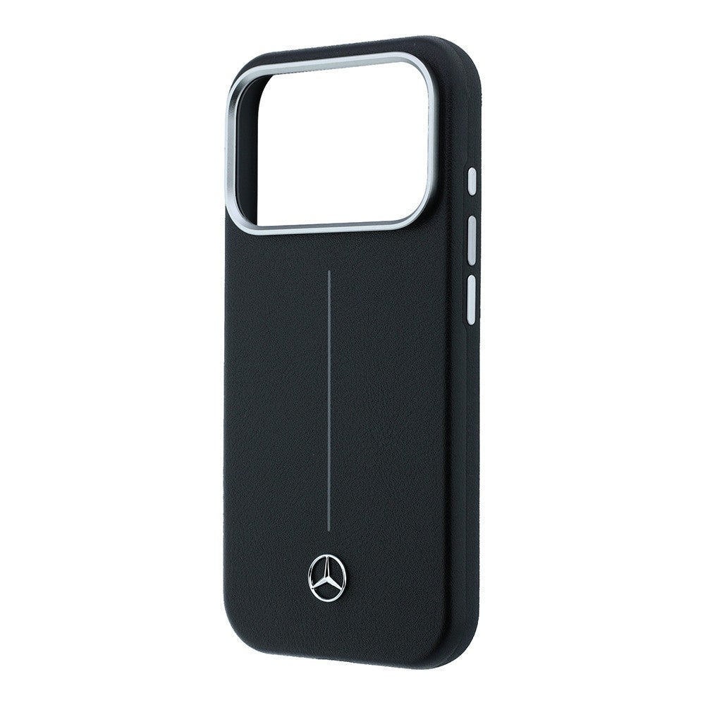 Apple iPhone 17 Pro Max Kılıf Mercedes Benz Orjinal Lisanslı M-safe Şarj Özellikli Metal Yıldız Logolu Çizgili Deri Kapak